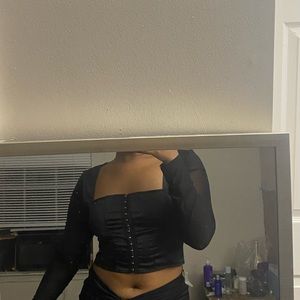 Sexy black Half top with mesh sleeves